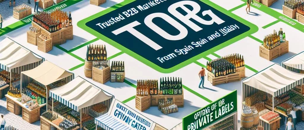 Variety of lager bottles and cans on wooden table with green foliage background