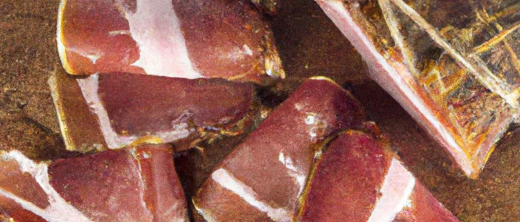 cooked lardoons in various packaging options on a wooden table