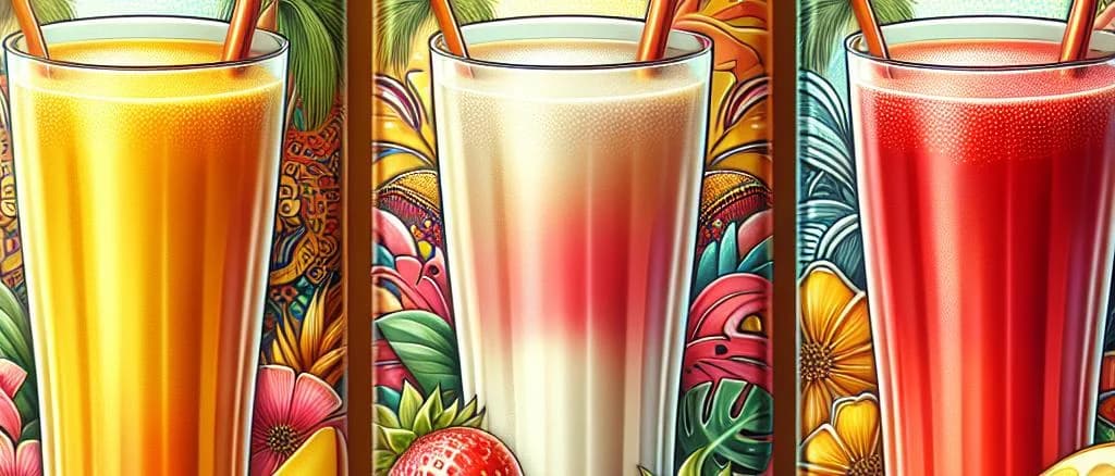 lassi beverage bottles with various flavors on a wooden table