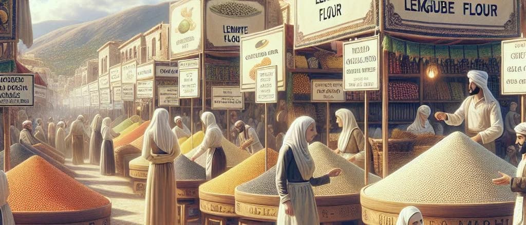 Assortment of packaged legume flours with varied backgrounds