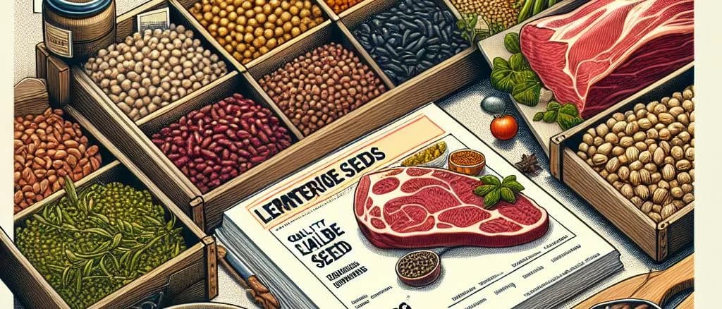 various legume seeds displayed with different packaging options on a wooden table