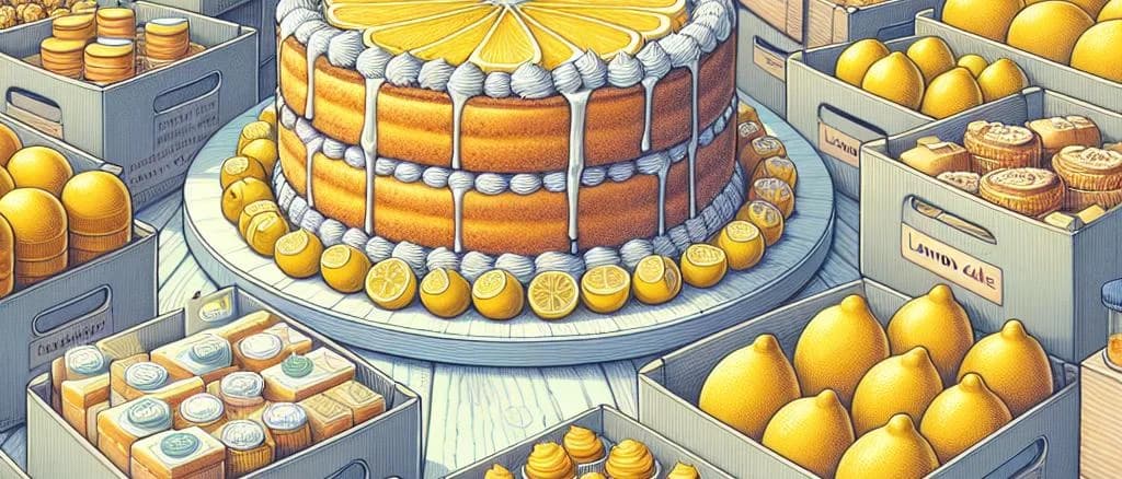 Two to three variations of lemon cake with different toppings on wooden table