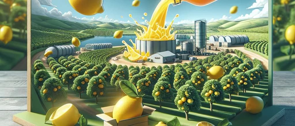 Variety of lemon juice bottles with citrus background