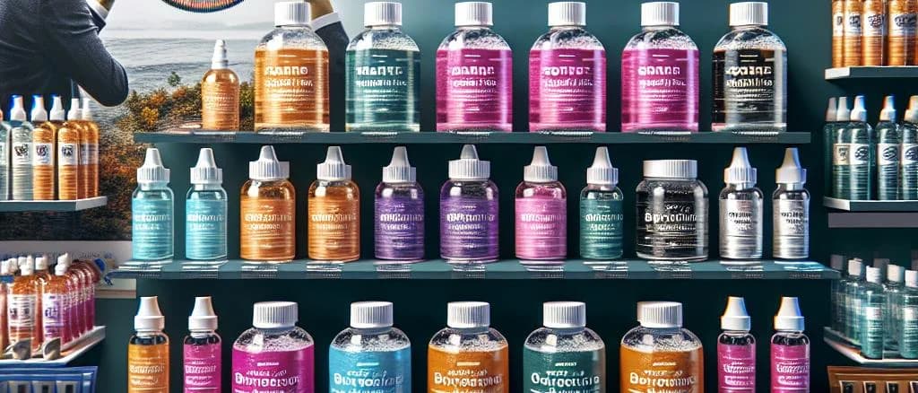 clear lens solution bottles with different packaging on a white background