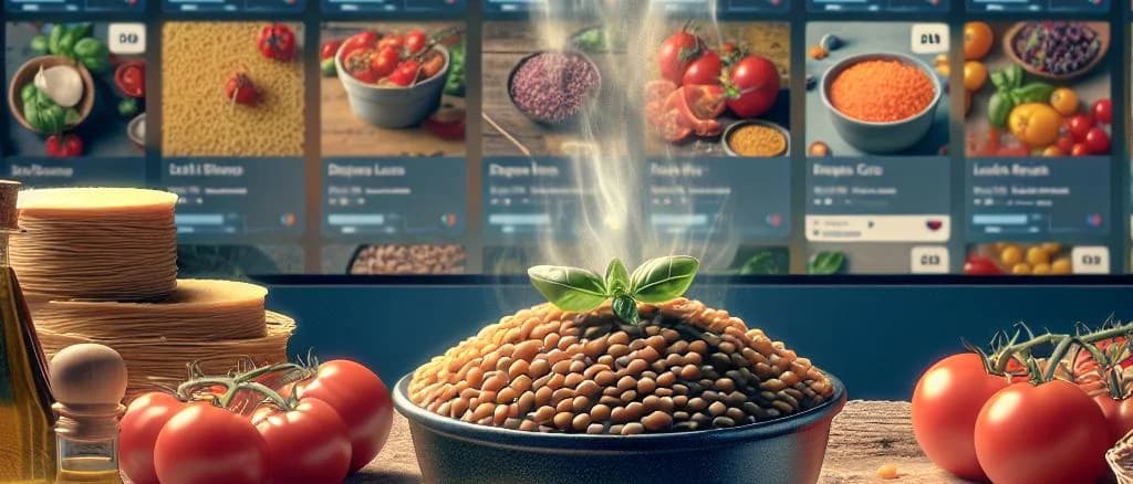 various types of packaged lentil pasta with vibrant backgrounds