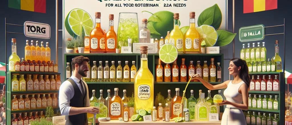 Various lime syrup bottles with different packaging styles on a colorful background