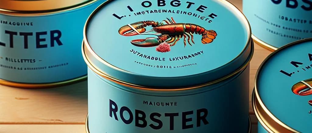 Lobster Rillettes cans displayed with elegant packaging and background setting