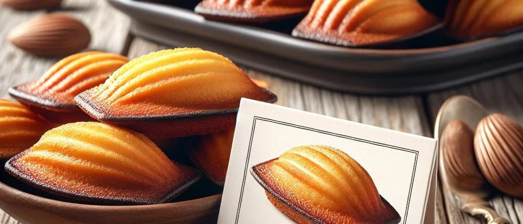 Assorted Madeleines on a rustic wooden background, showcasing different flavors and packaging