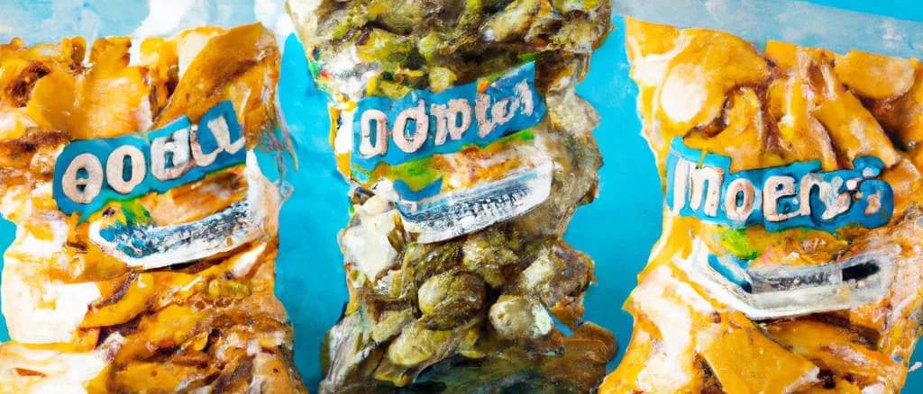 Assorted maize snacks in various packaging styles on a wooden background