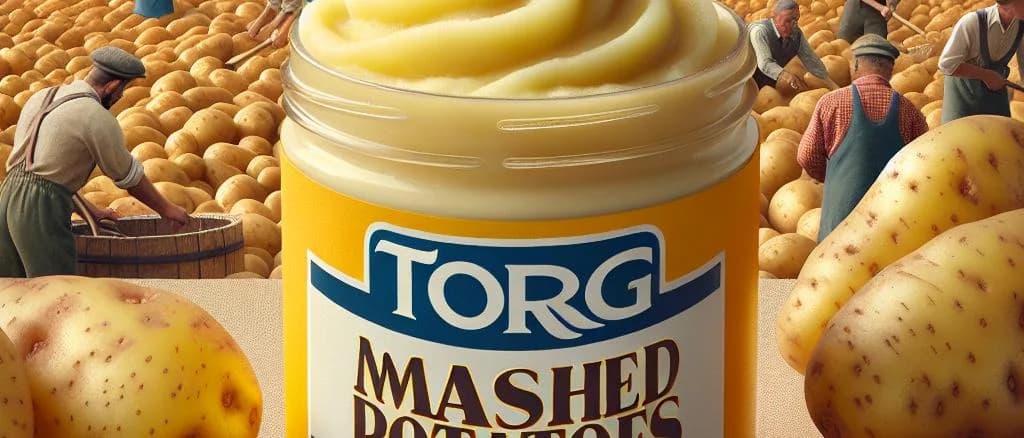 Various mashed potato product packaging on a wooden table