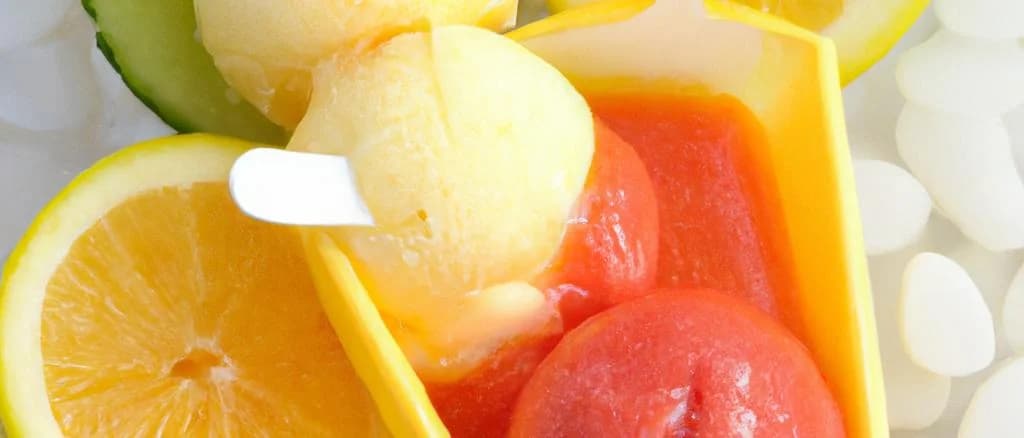 assorted melon sorbet variations with tropical background