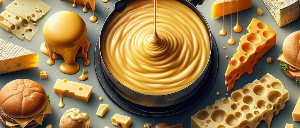 diverse melted cheese varieties with packaging options and backgrounds