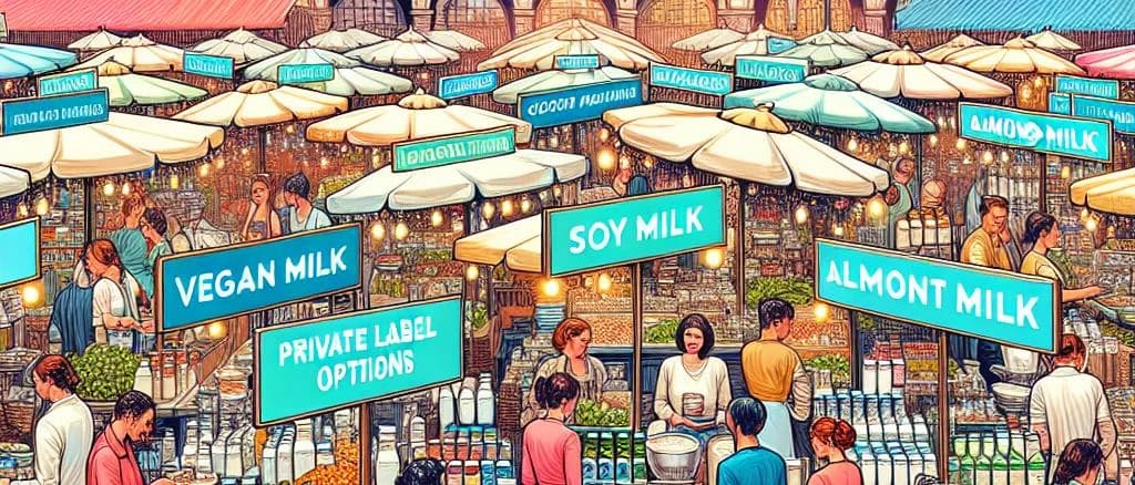 assorted milk alternative products with varied packaging