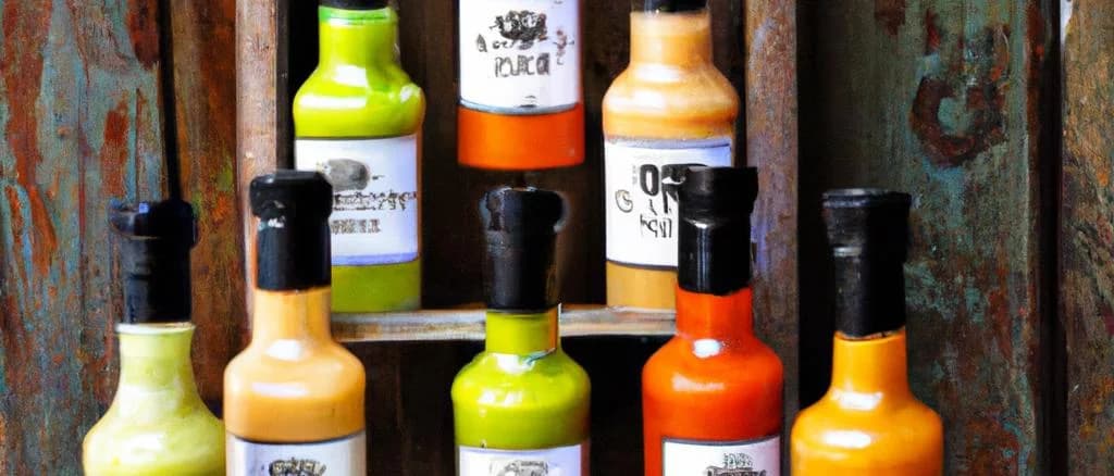 variety of mojo sauces in different packaging on a rustic kitchen table