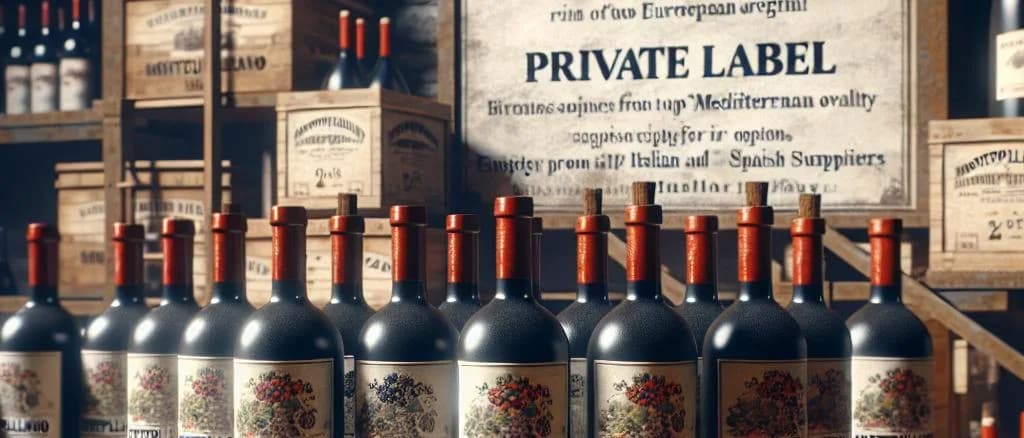 Three bottles of Montepulciano wine with different labels and packaging on a rustic wooden table background