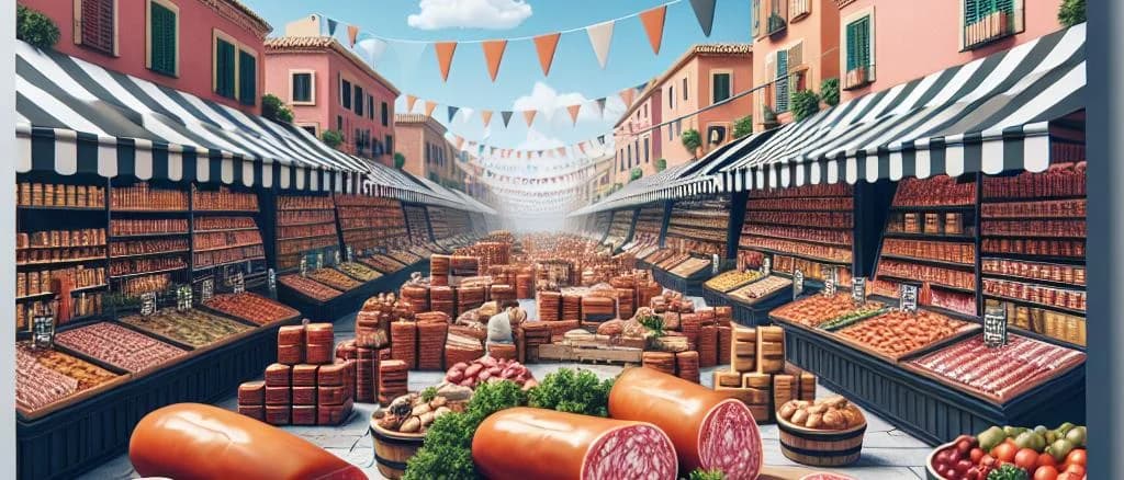 Assorted mortadella slices with varied spices and packaging