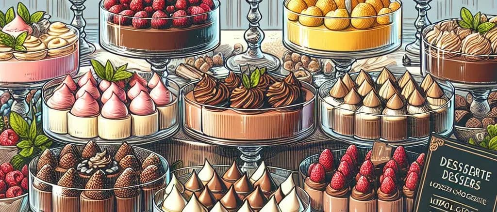 various mousse desserts in different flavors on display