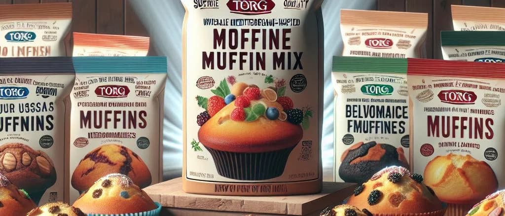 Muffin mix packaging variations on wooden table