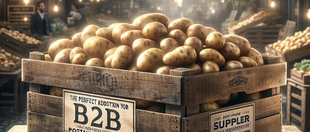 Different varieties of packaged new potatoes against a rustic wooden backdrop
