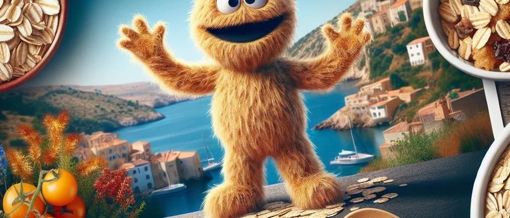 assorted oat flakes in various packaging styles on a wooden background