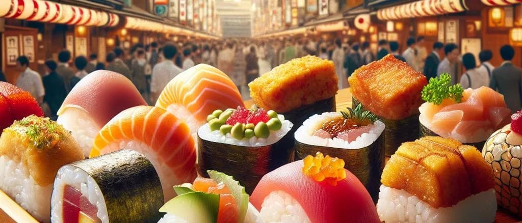 assorted onigiri variations with seaweed and rice fillings