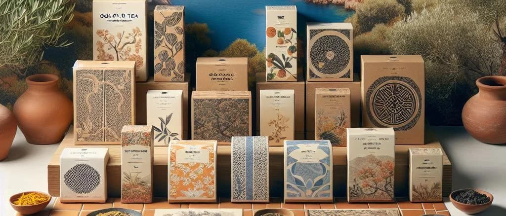 Variety of oolong tea packaging on wooden background