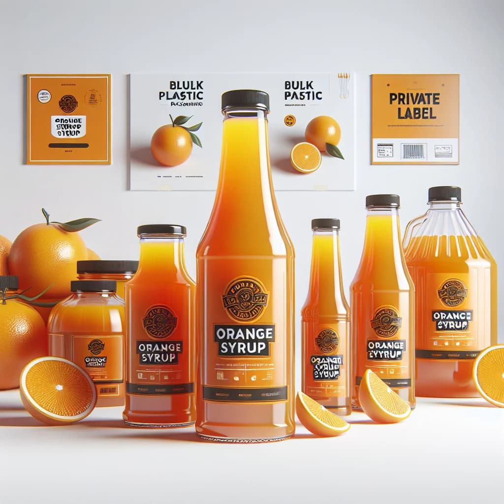 assorted orange syrups bottles in various packaging, ideal for B2B buyers, displayed on a clean background