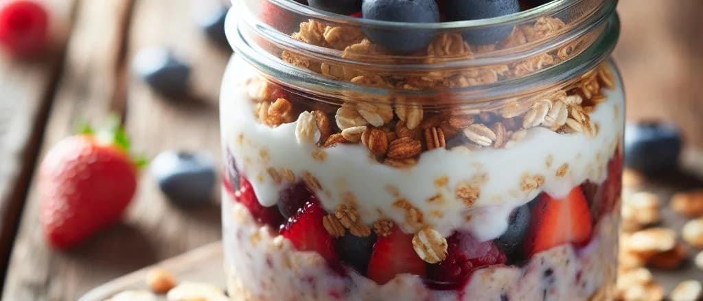 three variations of overnight oats with diverse packagings on a wooden background