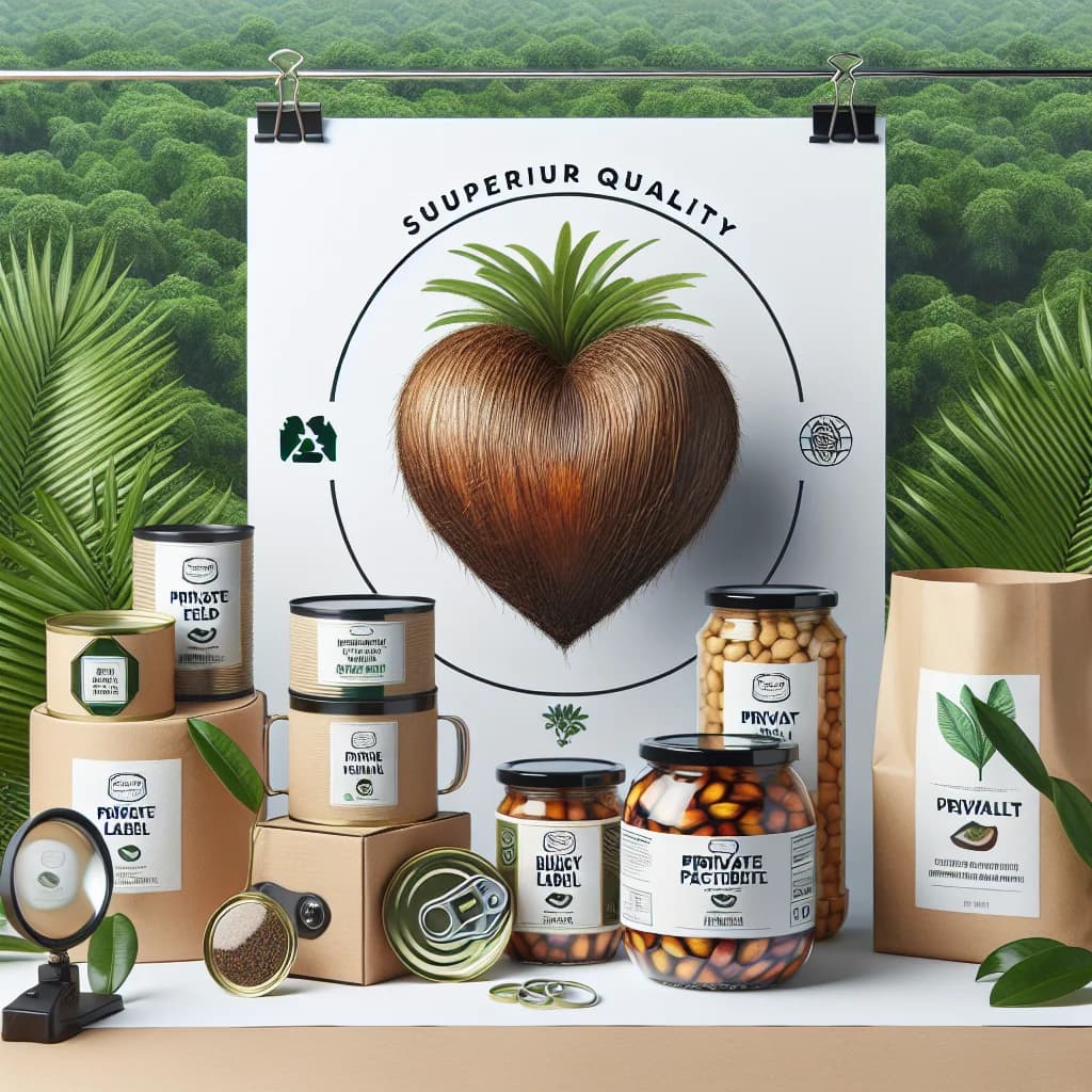 variety of palm hearts in bulk packaging with natural and sustainable branding