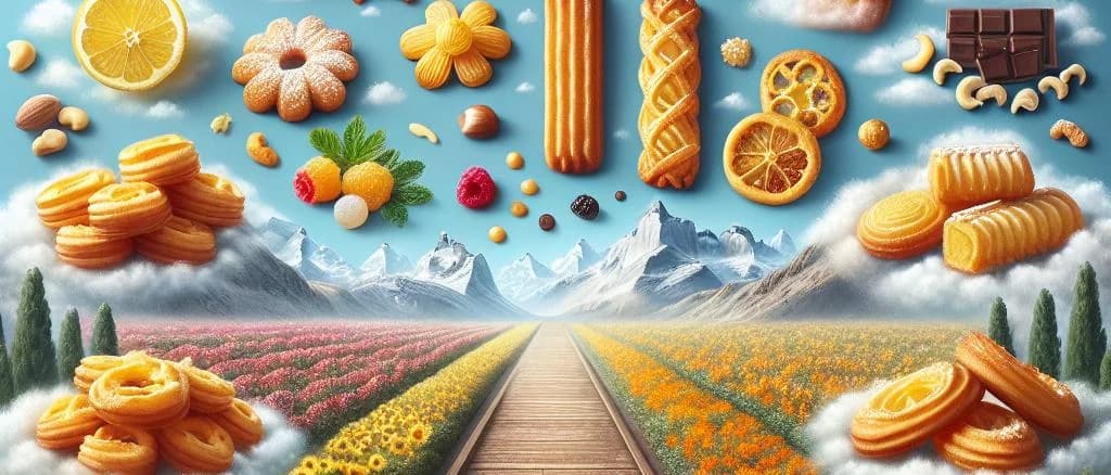 Palmiers pastry variations on a wooden background with elegant packaging