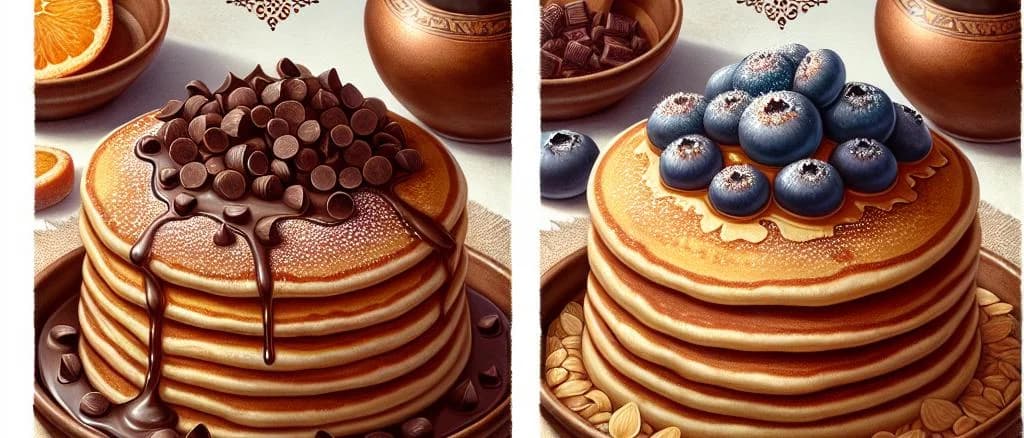 assorted pancake mix variations with packaging on a wooden kitchen countertop