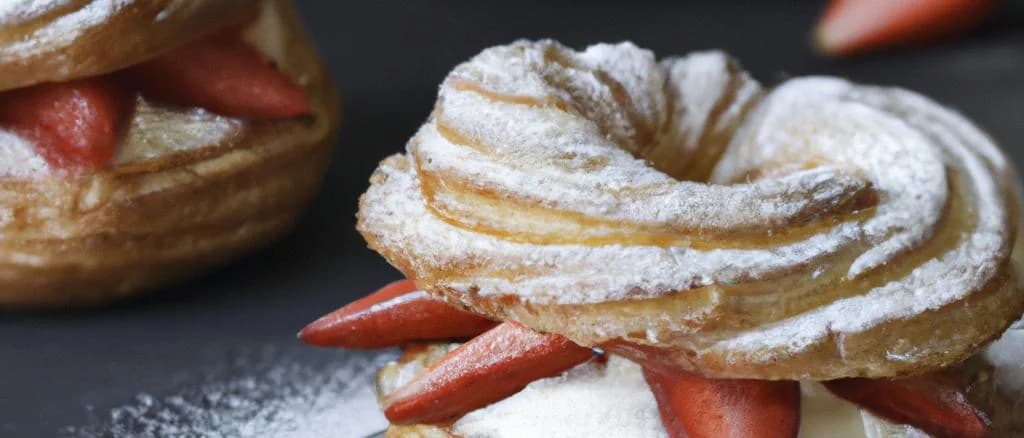Fresh, high-quality Paris-Brest desserts on a rustic wooden table, showcasing various packaging options and elegant designs.