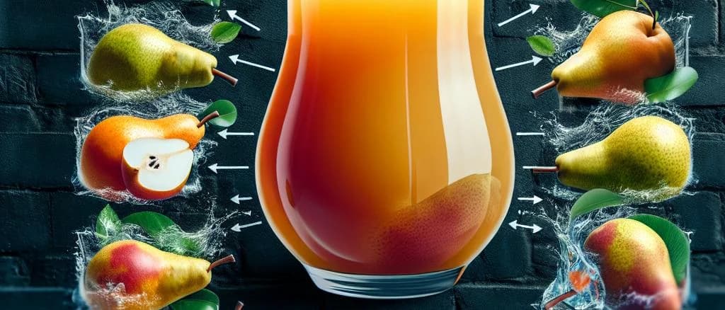 assorted pear juice bottles against various backgrounds, showcasing packaging variations