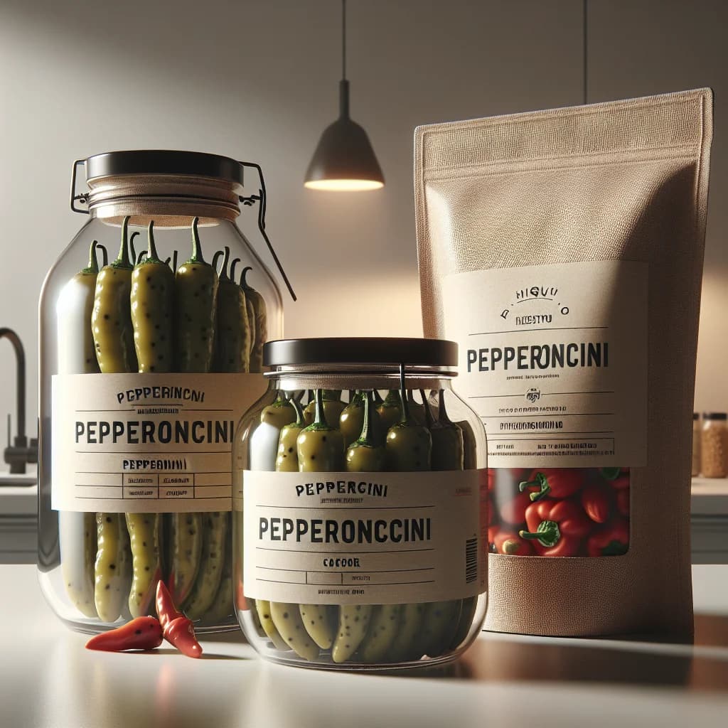 assorted types of Pepperoncini in various packaging for wholesale and private label sourcing