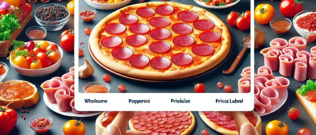 Assorted Pepperoni Variations with Packaging and Background