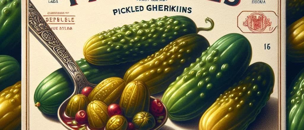 Pickled gherkins in glass jars with various packaging styles