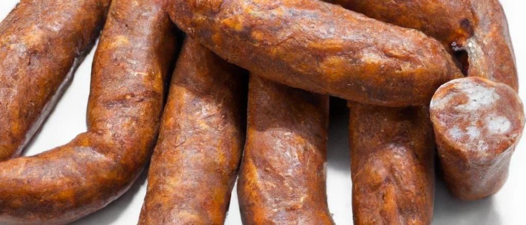 variety of pickled sausages with diverse packaging on wooden background