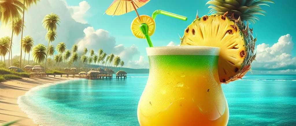 Assorted pineapple varieties with different packaging solutions against a tropical background