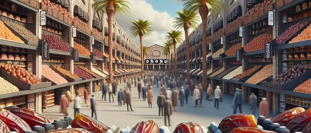 Variety of pitted dates displayed with different packaging options, featuring natural and elegant backgrounds