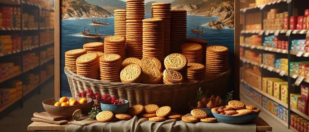variety of plain biscuits with different packaging options on a wooden table background