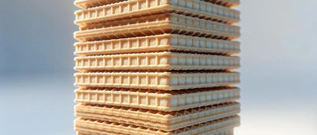 assorted plain wafers on wooden platter with different packaging designs