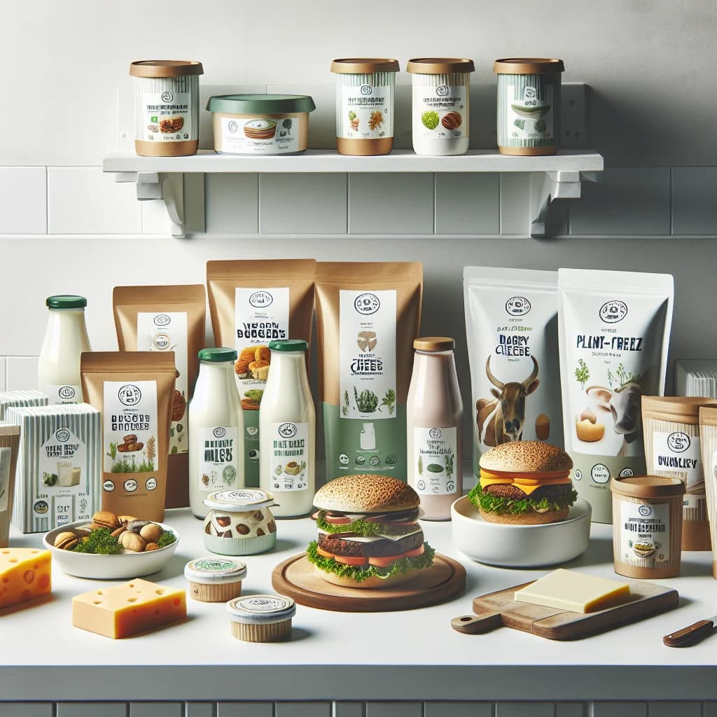 premium plant based food product packaging with sustainable design in a clean, minimalist setting