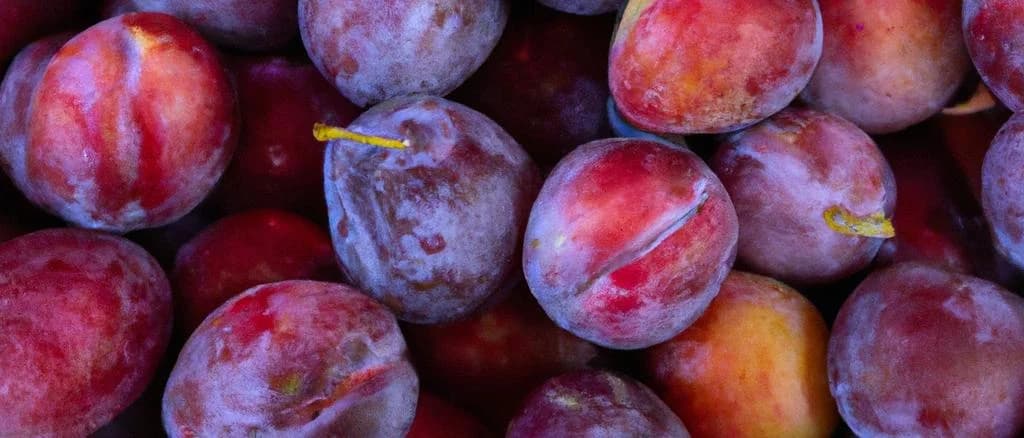 Three variations of plum sorbet with elegant packaging on a rustic wooden background