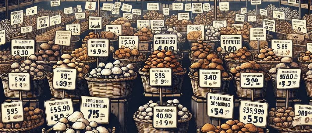 Porcini mushrooms in various packaging formats with forest background