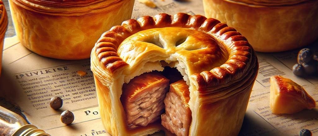 Assorted pork pies with rustic wooden background