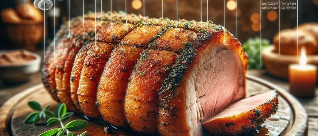 roasted pork with different packaging variations on wooden table