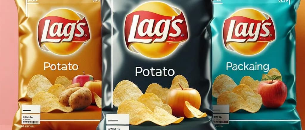 Assorted potato snacks in varied packaging on a wooden table