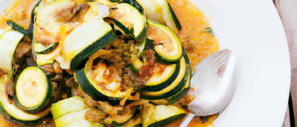 Prepared zucchini in various packaging options on a wooden table.