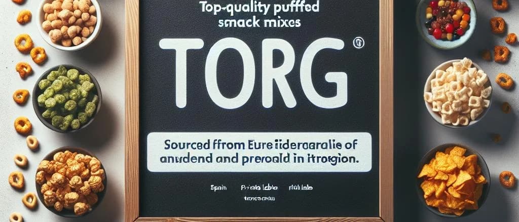 Vibrant display of diverse puffed snacks, showcasing various shapes and packaging