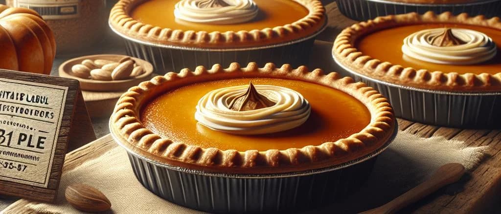 variety of pumpkin pies with different crust designs and autumn-themed decorations